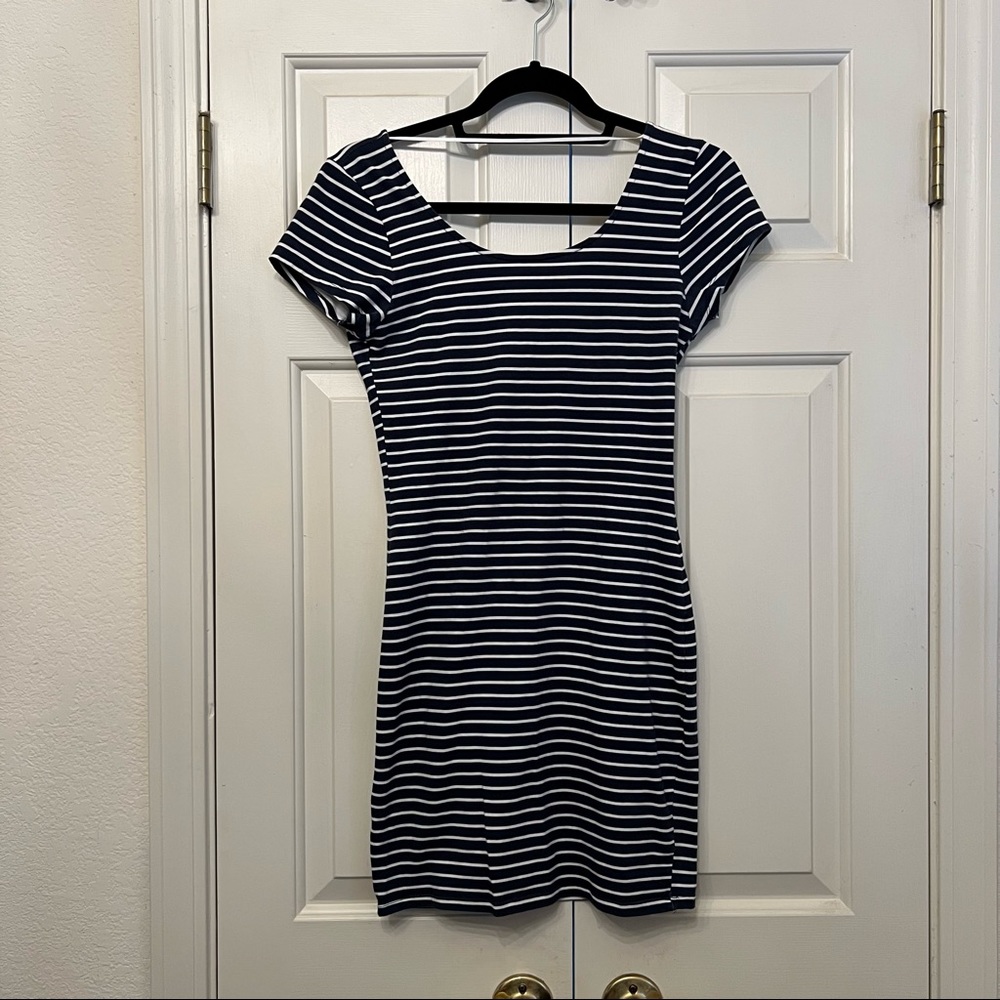 Pull & Bear navy and white striped body con mini dress